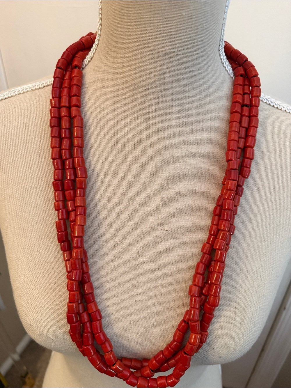 Red Multi- 3 Strand Bead Necklace